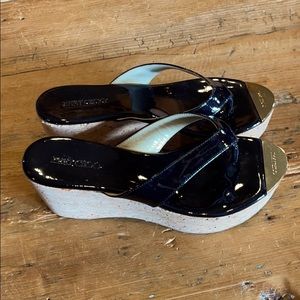 Jimmy Choo black thong sandal with wedge heels